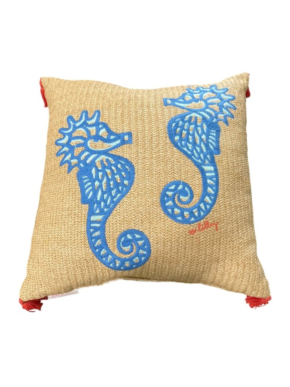 Lilly Pulitzer x Pottery Barn Seahorse Outdoor Pillow Tassel "Hold your Horses"